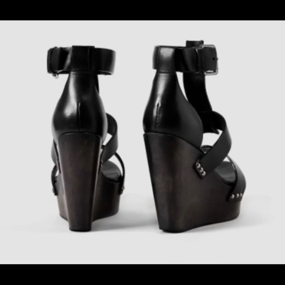 AllSaints Rotchko Wedge Sandals in Black Leather - Picture 3 of 11